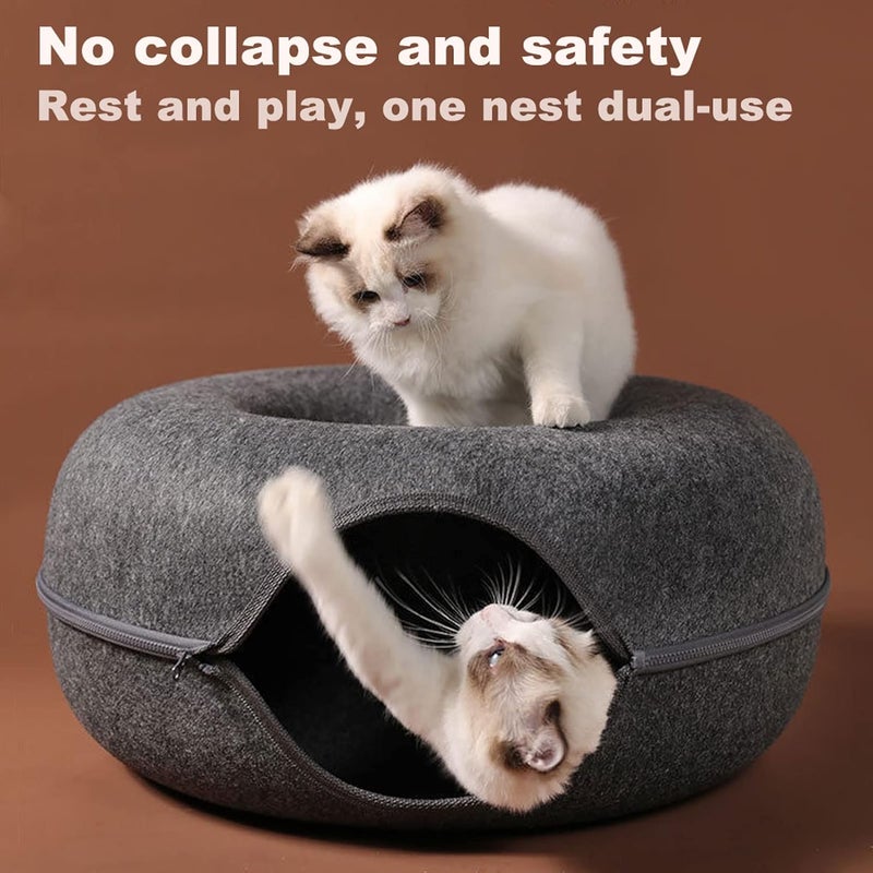 PLIISLUP Large Cat Tunnel Bed for Indoor Cats with 3 Toys, Scratch Resistant Donut Cat Bed, Up to 30 Lbs (L 24x24x11, Dark Grey) - Image 5